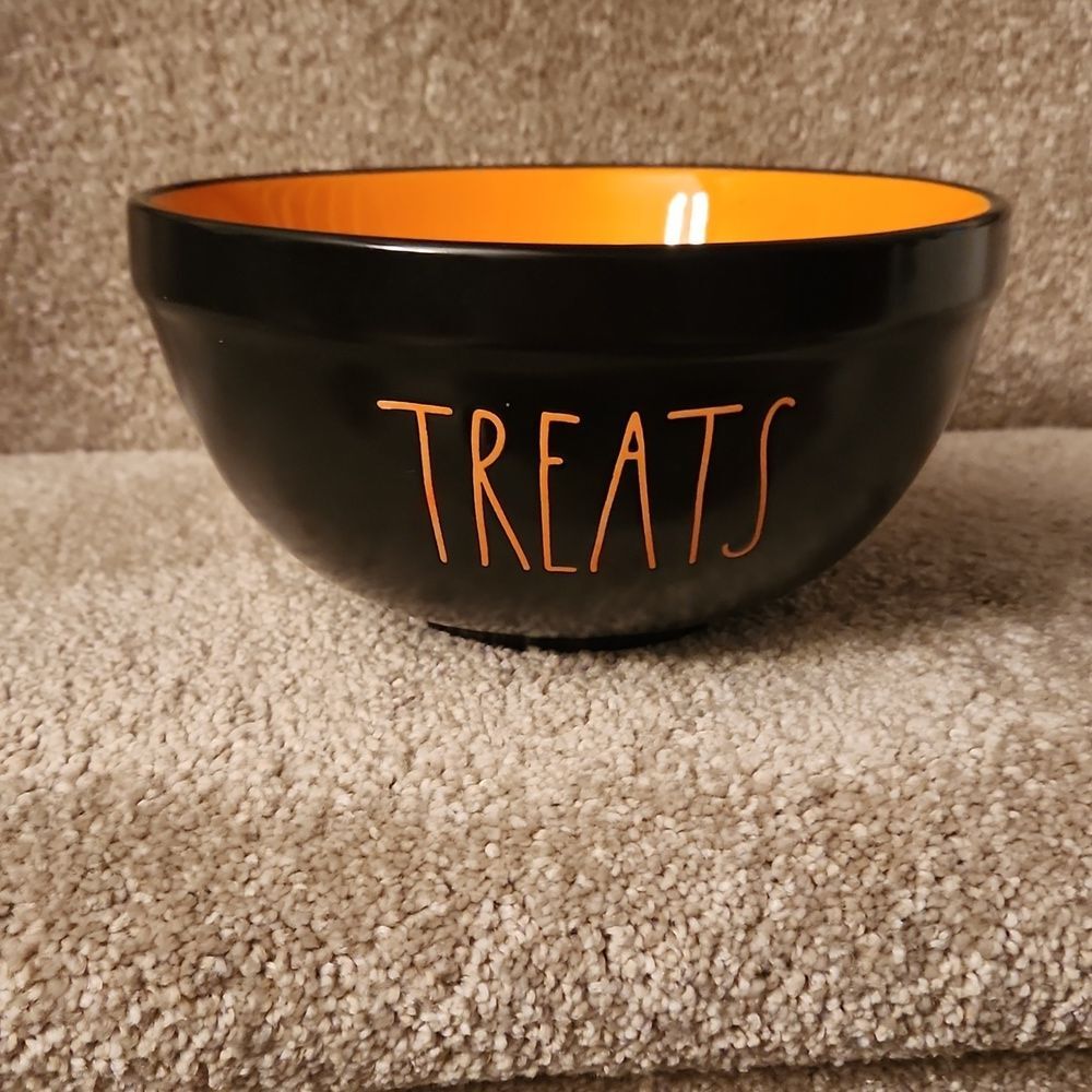 Rae Dunn "Treats" Orange & Black Halloween Serving Bowl